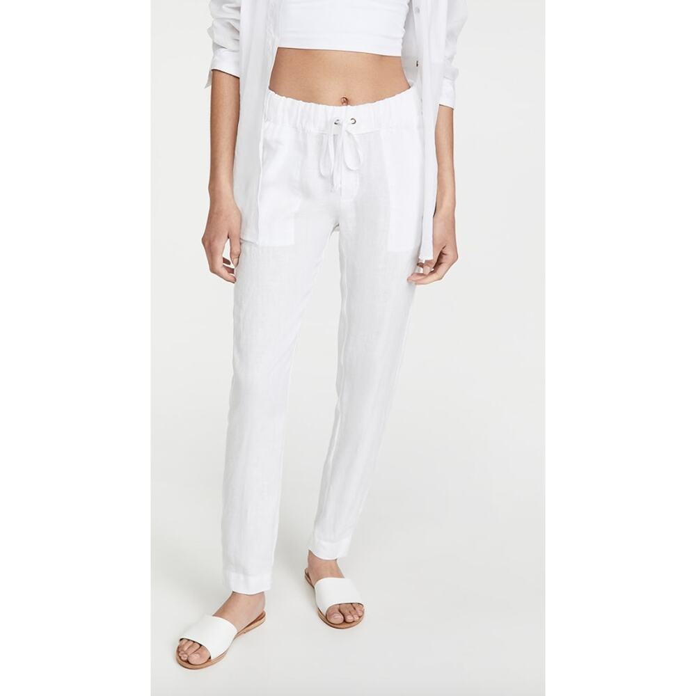 Enza Costa Off White French Linen Pants High-Rise Elastic Waistband Size 3 NWT